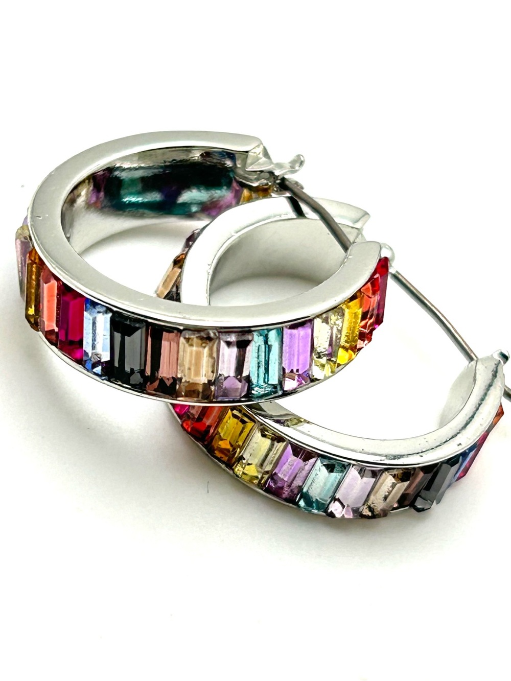 Ann Taylor Rainbow Baguette Hoop Earrings